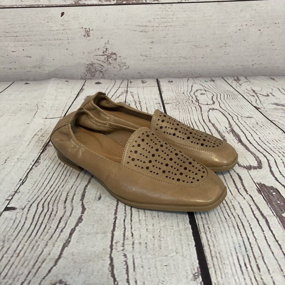 Clarks Loafers Womens 8M Sarafyna Sky Tan Beige‎ Flat Praline Leather